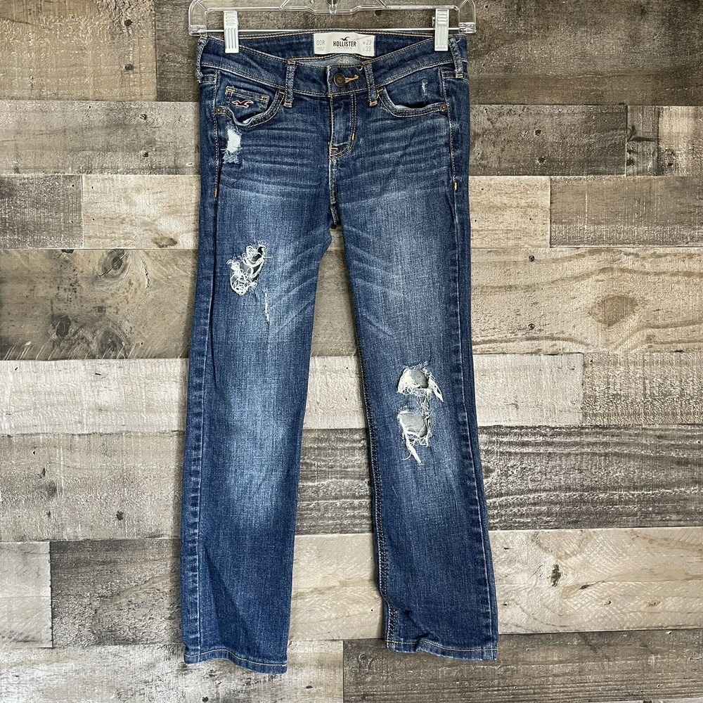 Hollister Jeans Womens Size 00 Blue Distressed Destroyed Denim Cropped 5 Pocket